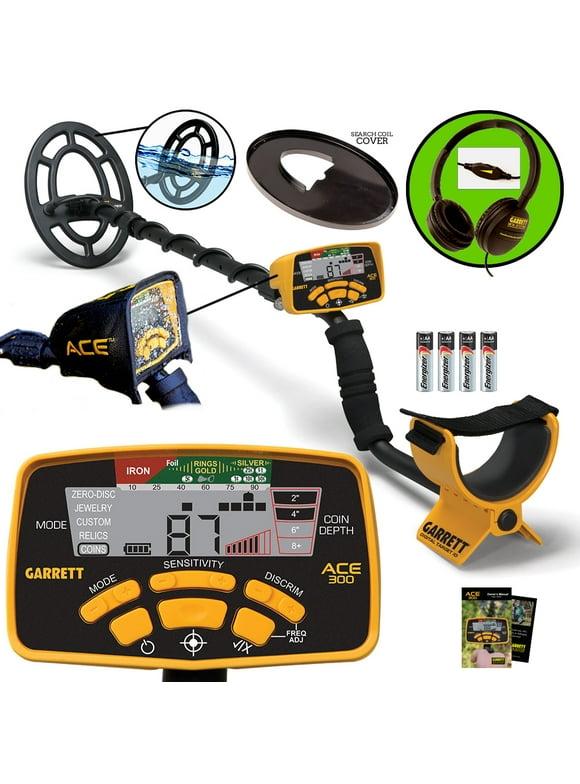  garrett ace 300 metal detector with waterproof search coil, coil cover, control housing cover, headphones 