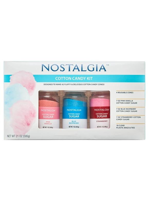  nostalgia fscc8 cotton candy party kit, 3 7-oz nbspflossing sugars, reusable cones and twist ties 