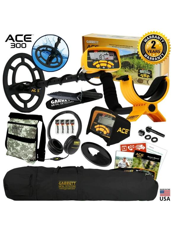  garrett ace 300 metal detector with headphones, carry bag, pouch, digger 