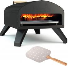 Bertello Outdoor Pizza Oven Black + Pizza Peel Combo. Wood Fire Portable Brick Oven smart kitchen technology