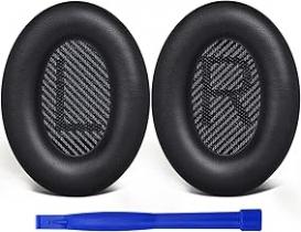  solowit replacement earpads cushions for bose quietcomfort 35 (qc35)   quiet comfort 35 ii (qc35 ii) headphones, ear pads with softer leather, noise isolation foam, added thickness (black)  Bose QuietComfort 35 II Noise Cancelling Headphones 