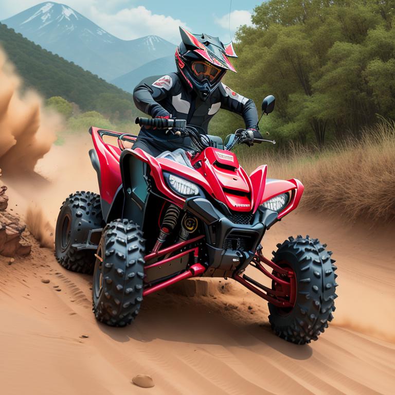 A rugged double wishbone front suspension absorbs uneven terrain aided by 5.2 inches of travel from dual shock absorbers. At the rear, a solid swingarm
